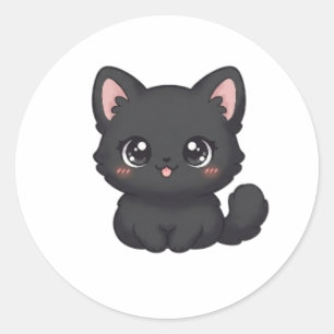 Süße Chibi-Schwarze Katze Kawaii Kätzchen Zunge Runder Aufkleber