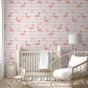 Süße Chic weiche rosa Flamingos und Federn Tapete