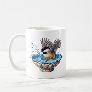 Süße Chickadee-Vogelliebhaber fügen Monogramm hinz Kaffeetasse