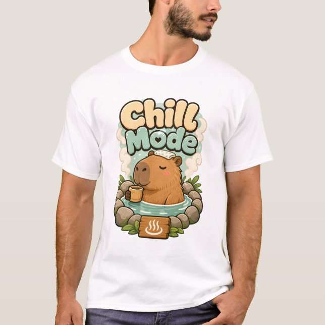 Süße Chill-Modus-Capybara-Hotspring-Illustration T-Shirt (Vorderseite)