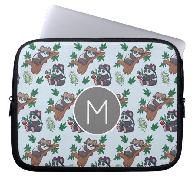 Süße chinesische Pandas Muster Monogramm Laptopschutzhülle (Vorderseite)