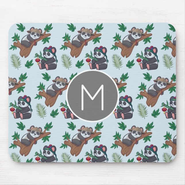 Süße chinesische Pandas Muster Monogramm Mousepad (Vorne)
