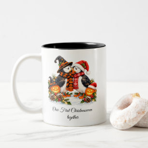 Süße Christmasween-Papageientaucher Romantische Pa Zweifarbige Tasse