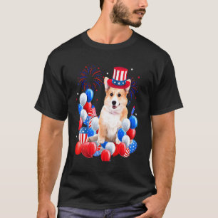 Süße Corgi 4. Juli Ballons Amerikanische Flagge T-Shirt