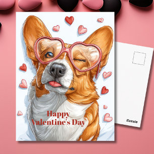 Süße Corgi-Herzen Valentinstag-Postkarte Postkarte