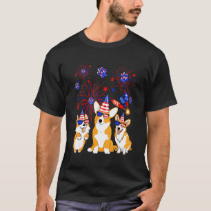 Süße Corgi-Hunde Feuerwerk Amerikanische Flagge 4. T-Shirt