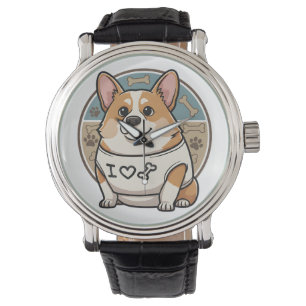 Süße Corgi-Hundeuhr mit Knochenmuster Armbanduhr