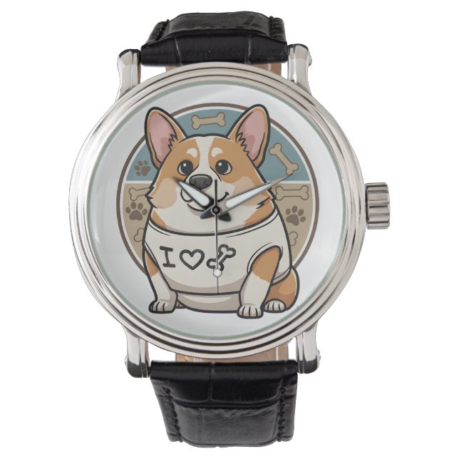 Süße Corgi-Hundeuhr mit Knochenmuster Armbanduhr (Vorderseite)
