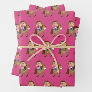 Süße Cowgirl-Kinder-Geburtstagsfoto für Mädchen Geschenkpapier Set