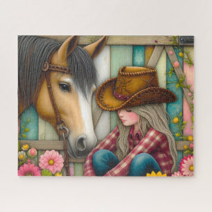 Süße Cowgirl Pferd Blumen Puzzle