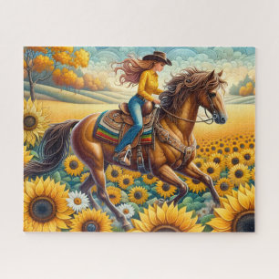 Süße Cowgirl Pferd Sonnenblume Puzzle