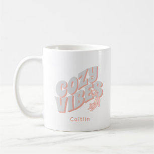Süße 'Cozy Vibes' Pastell-Katze Personalisiert Kaffeetasse