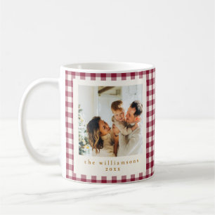 Süße Cranberry-Rot Gingham Benutzerdefinierte Foto Kaffeetasse