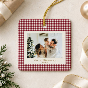 Süße Cranberry-Rot Gingham Benutzerdefinierte Foto Keramikornament
