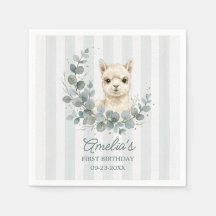 Süße Cream Watercolor Alpaka Geburtstag
