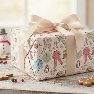 Süße Creme-Babys erstes Weihnachten personalisiert Geschenkpapier