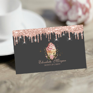 Süße Cupcake-Blumen Rose Gold Tropfen Bäckerei Visitenkarte