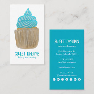 Süße Cupcake-Catering-Bäckerei Blaue Soziale Icons Visitenkarte