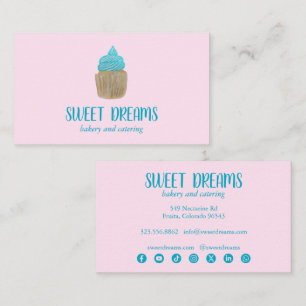 Süße Cupcake-Catering-Bäckerei Pink Blau Social Visitenkarte