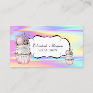 Süße Cupcake-Macarons-Bäckerei Bunt Holografisch Visitenkarte