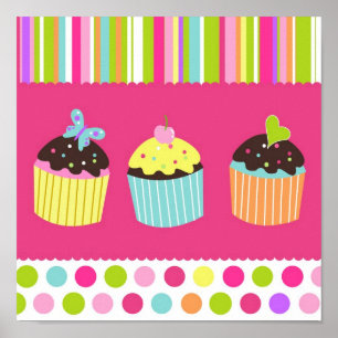 Süße Cupcakes Kinderzimmer Wandbild Druck Poster