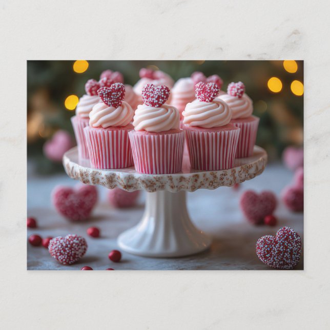 Süße Cupcakes mit Herzen Valentinstag Postkarte (Vorderseite)