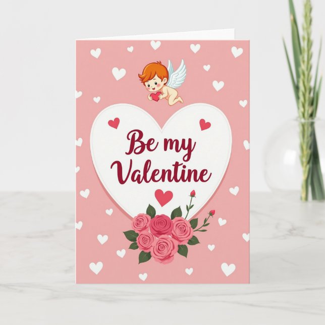 Süße Cupid Valentinstag-Herzen Karte (Vorderseite)