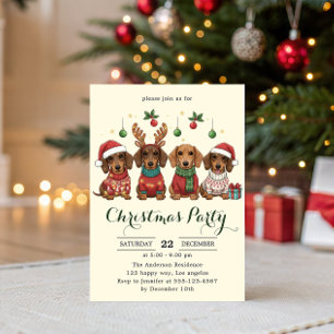 Süße Dachshund-Hunde Weihnachtsfeier Einladung