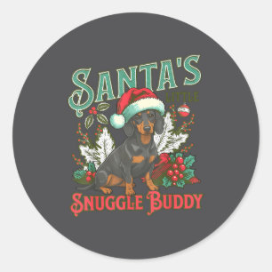 Süße Dachshund-Hunde Weihnachtslichter Santa Feier Runder Aufkleber