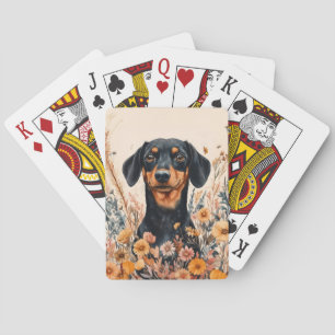 Süße Dachshund mit Wildblumen Malerei Spielkarten