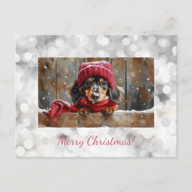 Süße Dachshund-Weihnachts-Postkarte Feiertagspostkarte (Vorderseite)