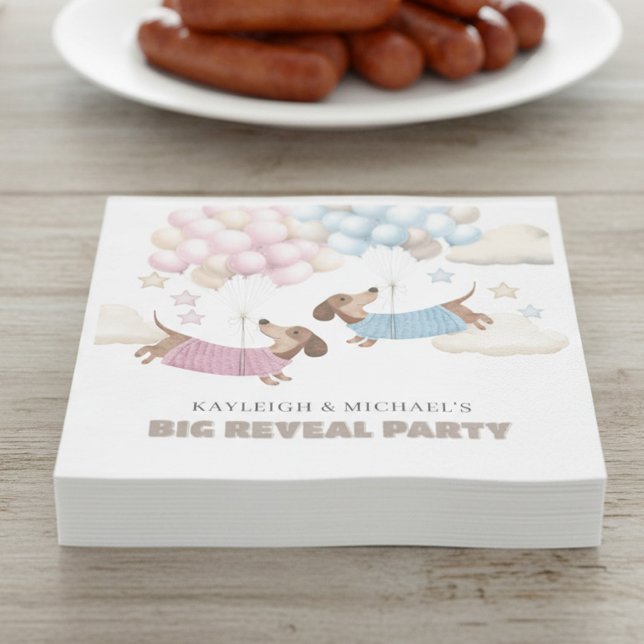 Süße Dachshund Wiener Dog Geschlechtsenthüllungsfe Serviette (Personalized Napkins from the Teenie Weenie Dachshund Gender Reveal Collection by Darling & May)