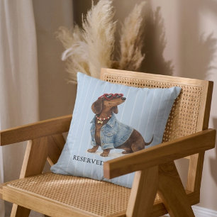 Süße Dachshund-Wurst-Jeans Blaue Streifen Kissen
