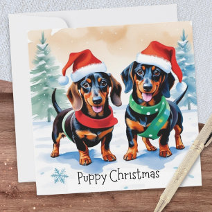 Süße Dachshunde Lustiger Hund Doxie Welpe Weihnach Feiertagskarte