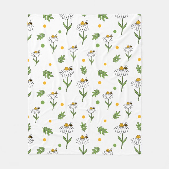 Süße Daisy- und Bienen-Nahtlos-Muster Fleecedecke (Vorderseite)