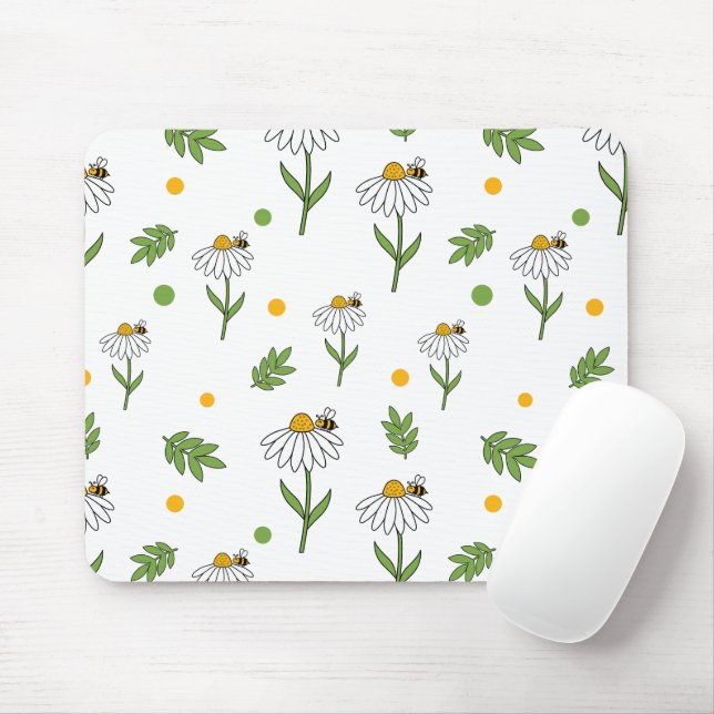 Süße Daisy- und Bienen-Nahtlos-Muster Mousepad (Mit Mouse)