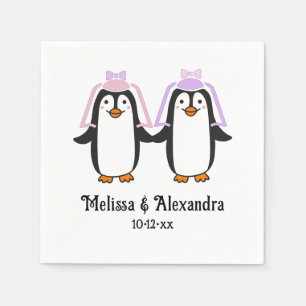 Süße Dame Pinguine Hochzeitspaar Namen Datum #4 Serviette