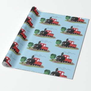 Süße Dampflokomotiven-Cartoon-Illustration Geschenkpapier