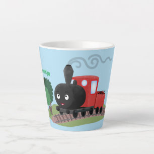 Süße Dampflokomotiven-Cartoon-Illustration Milchtasse
