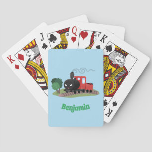 Süße Dampflokomotiven-Cartoon-Illustration Spielkarten