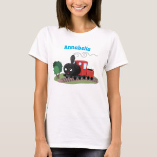 Süße Dampflokomotiven-Cartoon-Illustration T-Shirt