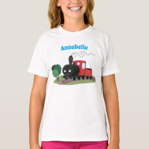 Süße Dampfzug-Lokomotiven-Cartoon-Illustration T-Shirt