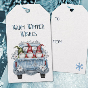 Süße dekorierte Vintage-Blau-Lastwagen-Winter-Gnom Geschenkanhänger