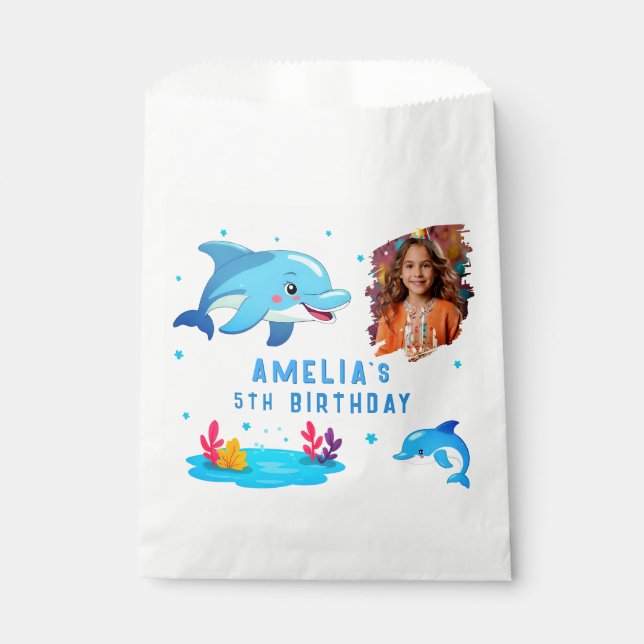 Süße Delfin Meerestiere Foto Geburtstagsfeier Geschenktütchen (Vorderseite)