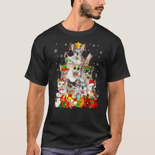 Süße Devon Rex Katze Weihnachtsbaum Schmuck Katze  T-Shirt (Vorderseite)