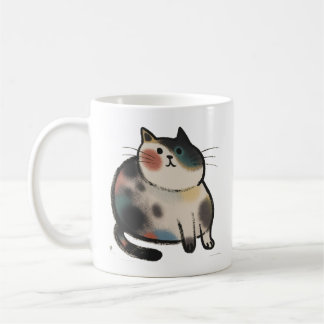 Süße dicke dreifarbige Katze handgezeichnete Kaffe Kaffeetasse