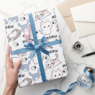 Süße dicke Kätzchen und Meow-Herzen Geschenkpapier