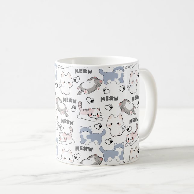 Süße dicke Kätzchen und Meow-Herzen Kaffeetasse (VorderseiteRechts)