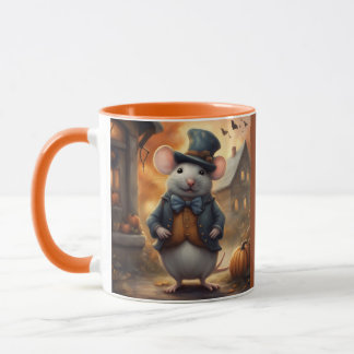 Süße dicke Maus im Mantel und Hut Halloween Tasse