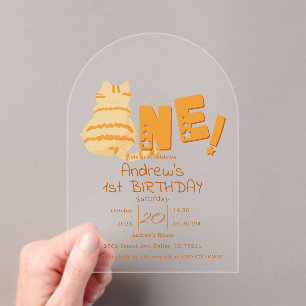 Süße dicke orange Katze 1. Geburtstag Acryleinladungen